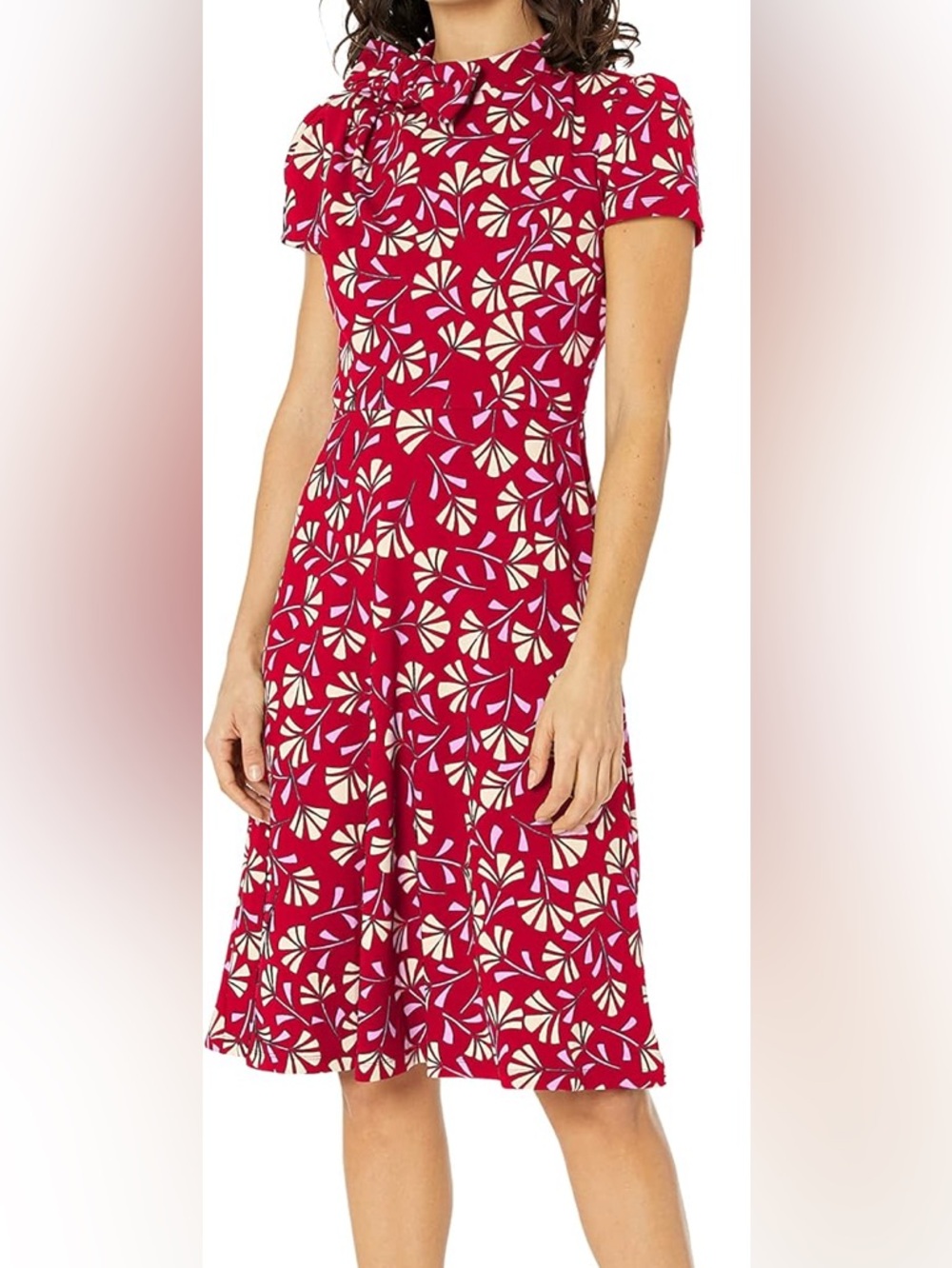 London Times Red Floral-Print Midi Dress